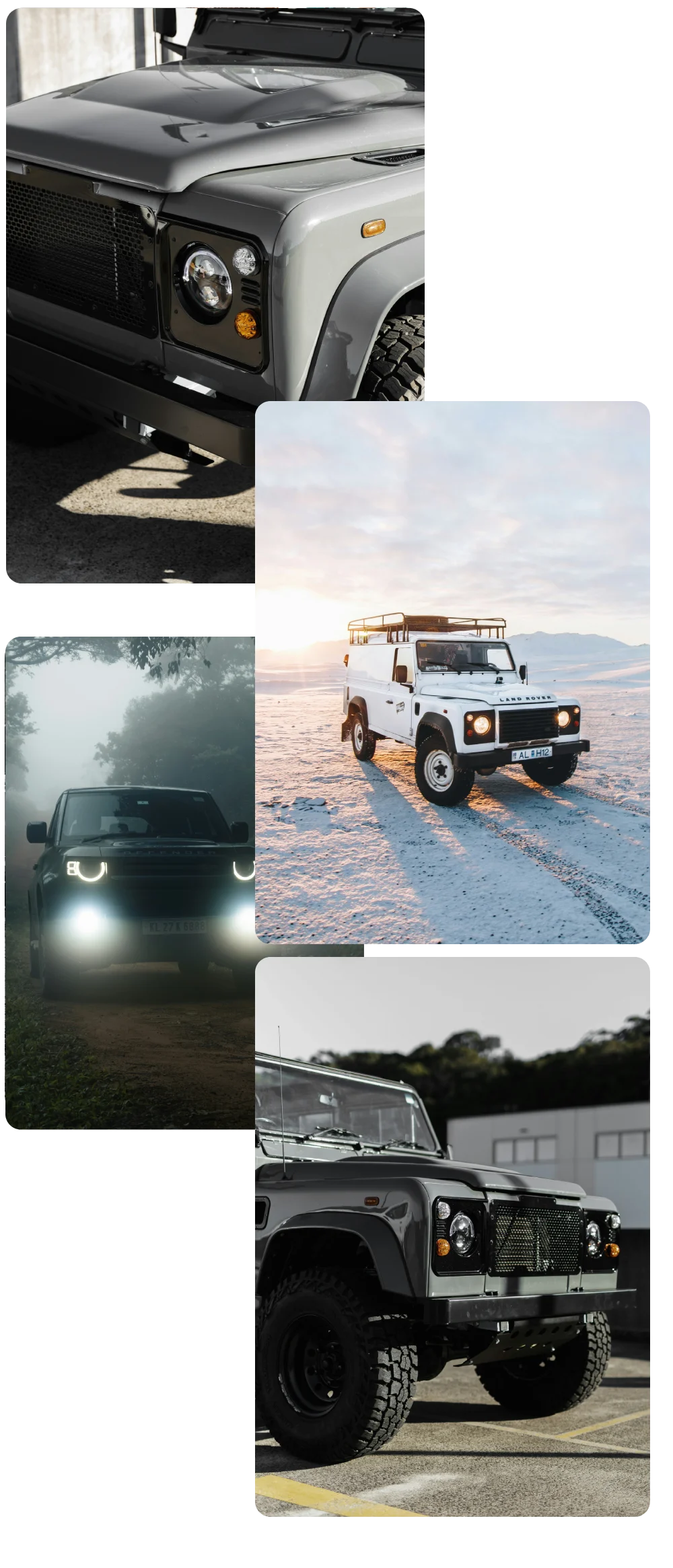 Land Rover vehicles in city and rural settings serviced by AJ 4X4 
